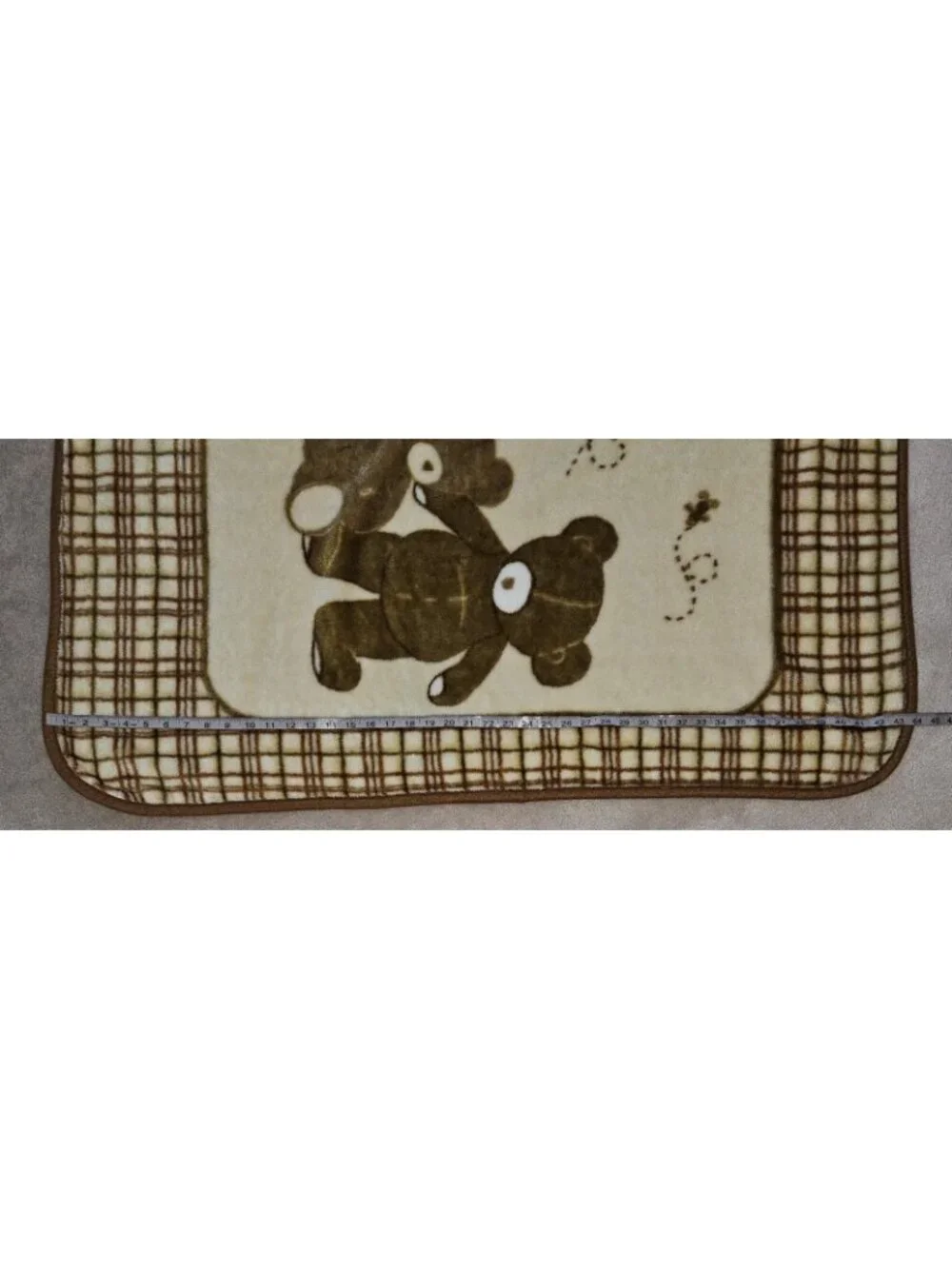 VTG Eddie Bauer Brown Teddy Bear Baby Blanket Bees Plaid Acrylic Blend 30x45